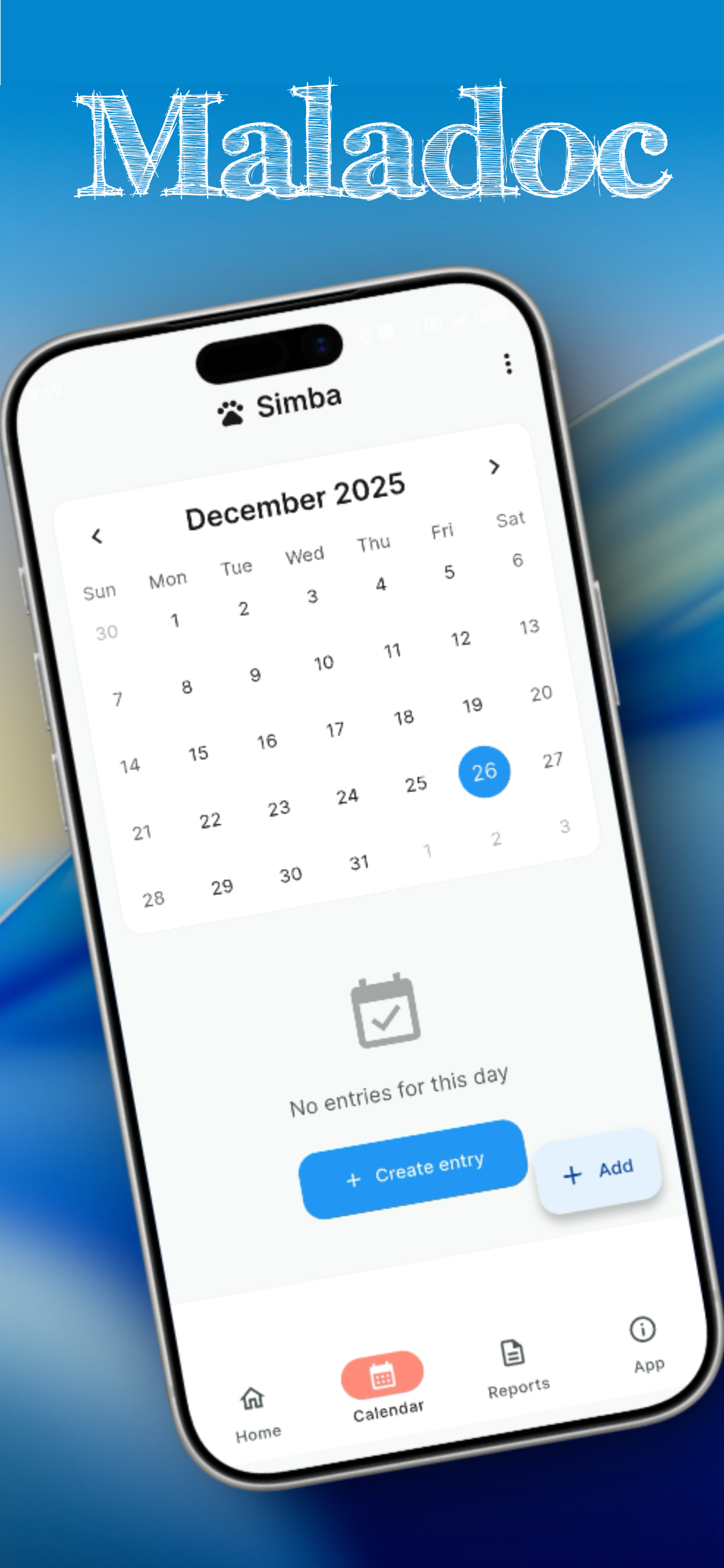 Maladoc calendar view for tracking health entries by date